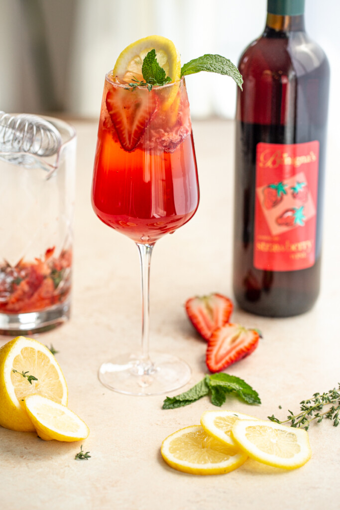 strawberry wine spritzer with local strawberry wine