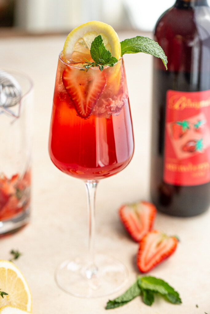 strawberry wine spritzer with local strawberry wine