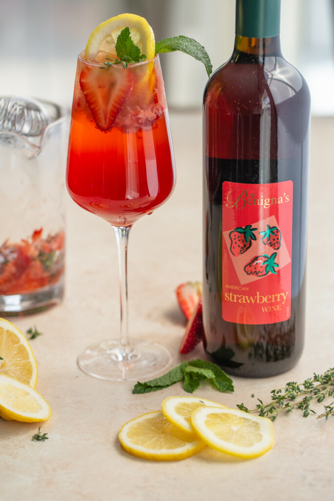 strawberry wine spritzer with local strawberry wine