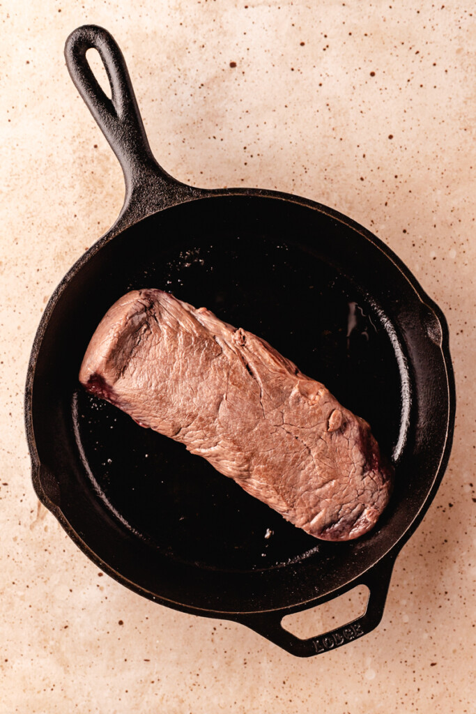 Venison roast in cast iron pan