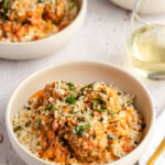 Meatballs served of risotto