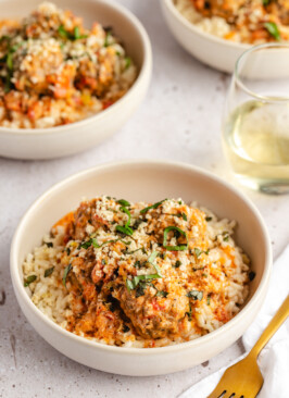 Meatballs served of risotto