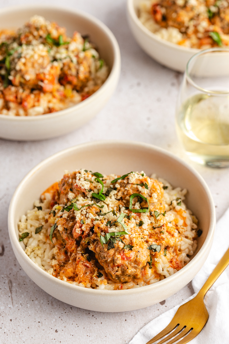 Meatballs served of risotto