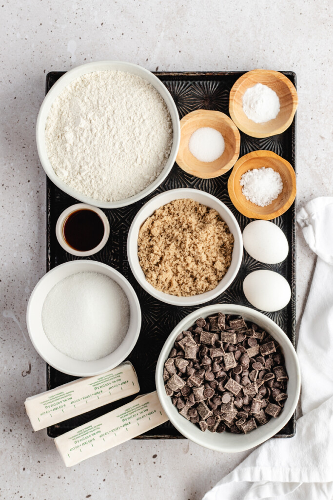 Ingredients to make Brown Butter Slice & Bake Chocolate Chip Cookies