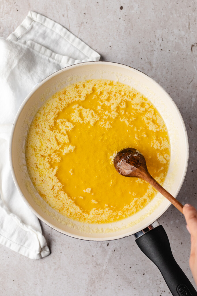 Butter being browned in a skillet