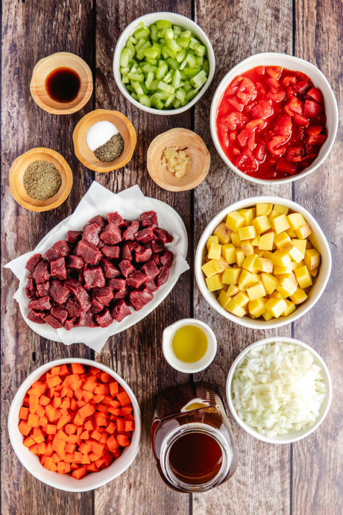 Ingredients to make venison stew