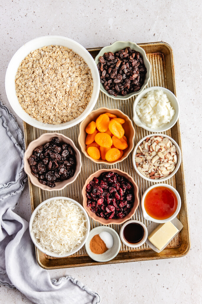 Ingredients to make the best granola on a tray